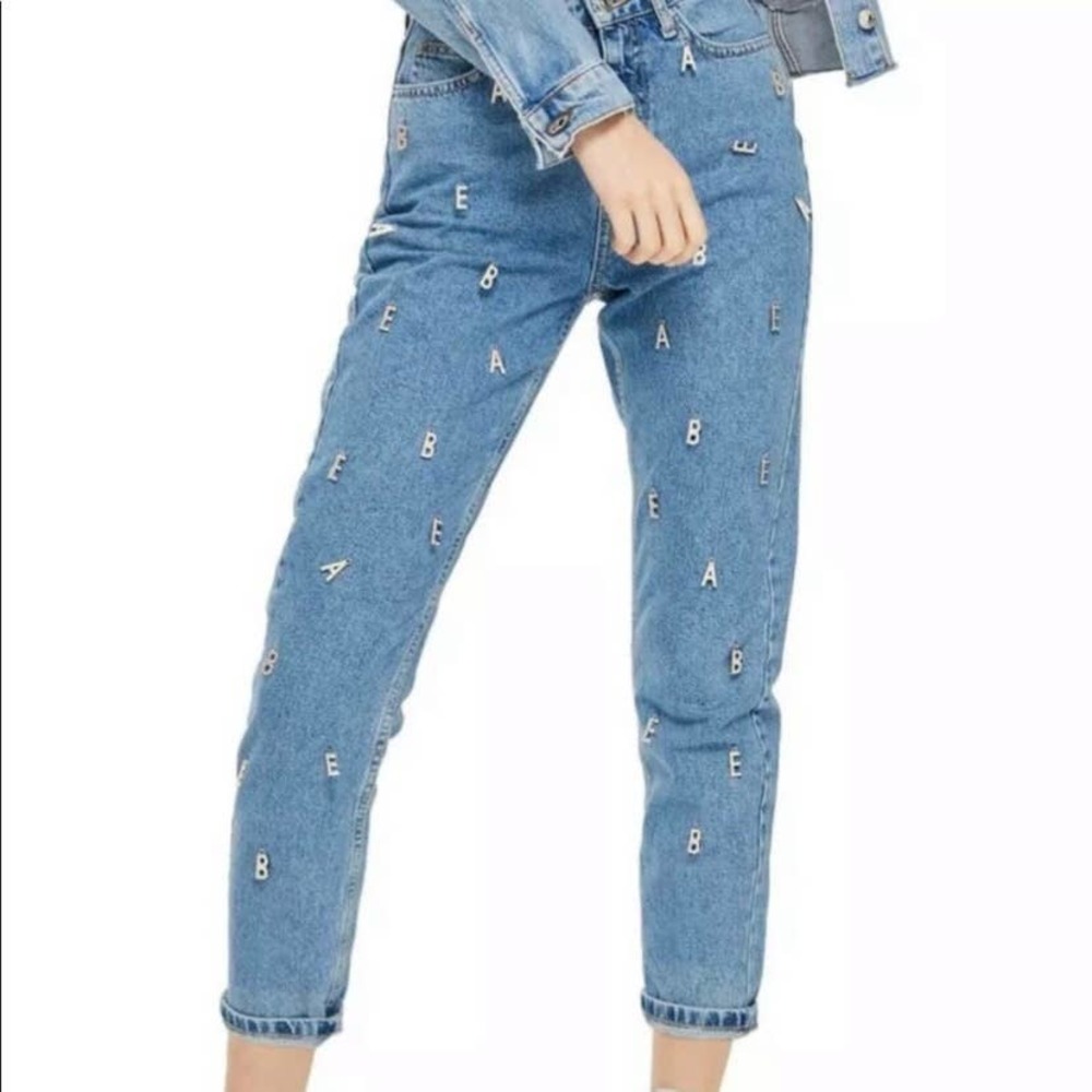 Topshop Babe Embellished High-Rise Mom Jeans Size 26